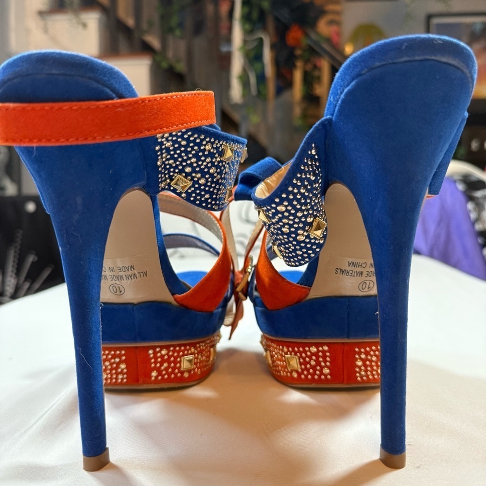Alba Blue and Orange Studded Platform Heels - Picture 11 of 12